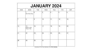 Free Printable January 2024 Calendar Templates With Holidays  Wiki Calendar [upl. by Ariaic]