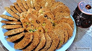 Barazek  Traditional Syrian Sesame Pistachio Cookies [upl. by Elyac]