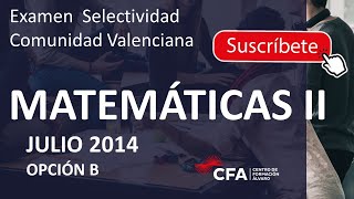 🚀MATEMÁTICAS II selectividad PAU JULIO 2014 ▶️Comunidad Valenciana ✔️OPCIÓN B [upl. by Philipp]