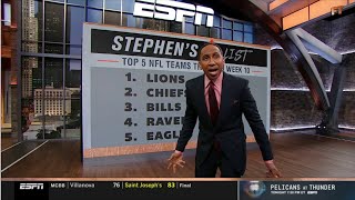 FIRST TAKE  quotLions top Chiefsquot  Stephens AList Top 5 NFL teams after Week 10 3 Bills 4 Ravens [upl. by Banky]