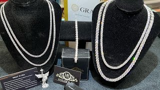 Moissanite tennis chains amp bracelet with a St Christopher pendant Two small 925 silver chains [upl. by Aiden]