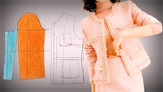 샤넬 트위드 쟈켓 패턴 제도하기패턴 만들기 Drafting the Chanel tweed jacket pattern Making the pattern [upl. by Nellac]