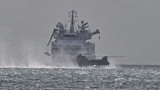 RAF Chinook Helicopter Dropping MOD Personnel in a Rough Sea 3 Miles of Rhosneigr Anglesey [upl. by Sokcin]