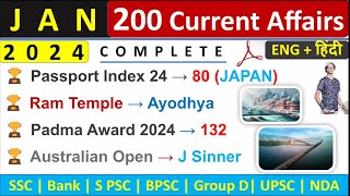 January Monthly Current Affairs 2024  Top 200 Current Affairs  Monthly Current Affairs JAN 2024 [upl. by Jedd]