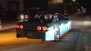 TunerJDM Cars Leaving Carmeet At Night Golf VR6 Launch GT350R 535D Civic BURNOUT VW R36 Etc [upl. by Hakceber]