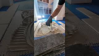 Troweling Schluter Allset thinset over Blanke Permat underlayment for a stone tile installation [upl. by Towney]