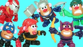 Marvel Heroes Mr Potato Head Super Pack Black Widow Thor Hawkeye Iron Man amp Play Doh Surprise [upl. by Adolphe]