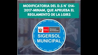 Modificatoria del Decreto Supremo n°014 2017 MINAM Reglamento n° 1278 [upl. by Brigitta]