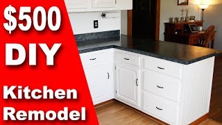 How To 500 DIY Kitchen Remodel  Update Counter amp Cabinets on a Budget [upl. by Ttereve607]