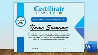 Certificate of Appreciation Design in MS Word  Certificate Template Design [upl. by Blake]