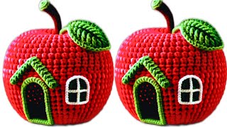 🍎💥💯SUPER BEAUTIFUL🍏💯👌KNITTING CROCHET APPLE HOUSE 🧶🍎👍crochet apple house making video [upl. by Oeramed]