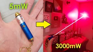 Crazy Keychain Laser Pointer Upgrades 5mW to 3000mW [upl. by Aikit715]