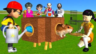 Scary Teacher 3D vs Squid Game Trying Catch Rodent Mouse in Wooden Pipe to Cage 5 Times Challenge [upl. by Alletneuq521]