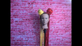 Styling Split Color Box Braids on Mannequinred amp yellow no talking [upl. by Tirrej]