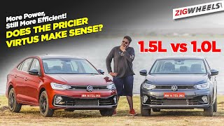 Volkswagen Virtus 1 vs 15  Bigger Engine Worth It  0100 Performance Mileage Prices Compared [upl. by Tik593]