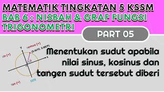 PART 5 Matematik Tingkatan 5 BAB 6 KSSM  Graf Fungsi Trigonometri  Menentukan sudut diberi nilai [upl. by Aubin]