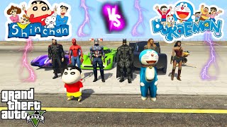 SHINCHAN VS DORAEMON  TEAM SHINCHAN VS TEAM DORAEMON SUPER MEGA RAMP JUMP CHALLENGE IN GTA 5 [upl. by Yoreel]