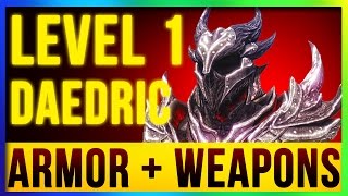 Skyrim Remastered Best DAEDRIC Weapons amp Armor ALL Enchanted At LEVEL ONE Special Edition Build [upl. by Amandy667]