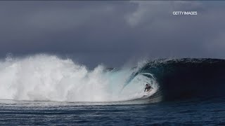 Olympic photographers travel to Tahiti for dangerous surf competition [upl. by Nerhtak]