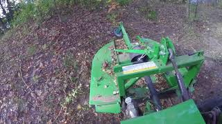 🚜 John Deere Tractor 3038E rotary mower  BRUSH HOGGING [upl. by Eladnyl60]