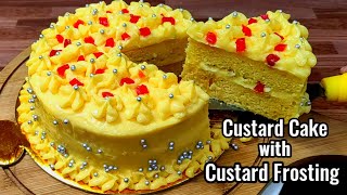 Custard Cake with Custard frostingNo whipped cream birthday cakeeasy custard Cakeeggless no oven [upl. by Innes]