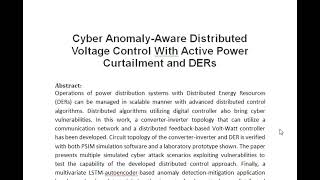 Cyber Anomaly Aware Distributed Voltage Control With Active Power Curtailment and DERs [upl. by Yrotciv]