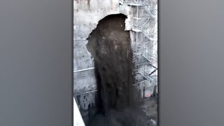 WATCH Video shows moment retaining wall collapses at BC construction site [upl. by Nner]