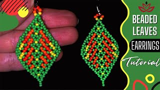 NEW Beaded Leaves Earrings  Huchol Style Tutorial EASY instructions [upl. by Haelem]