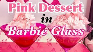 PINK DESSERT RECIPE in BARBIE GLASS Pink Food Cooking from Barbie Kitchen [upl. by Ecnahc]