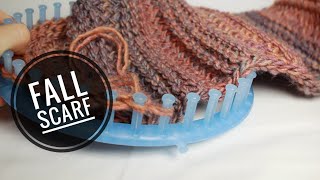 How to Loom Knit a Fall ScarfCowl with Tassels DIY Tutorial [upl. by Rocca994]