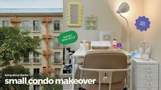 apartment makeover 🛋️🪞 budget desk setup ikea haul small room tour condo living alone vlog [upl. by Anawek534]