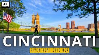 Experience Cincinnati Ohio Riverfront at Golden Hour USA 🇺🇸  PERFECT 4K Sunset Vibes [upl. by Ennaeirrac]