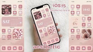 iOS15 home screen customization  Aesthetic Pink Rose🎀 [upl. by Surat]