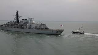 Type 23 frigate HMS Kent F78 outbound from Portsmouth Harbour Pictured 240122 [upl. by Tillinger]