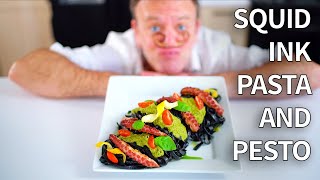 Squid ink Pasta with Grilled Octopus  Grilled Octopus Recipe  Pasta with Pesto and Grilled Octopus [upl. by Dalli]