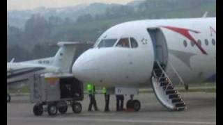 Austrian Fokker 70 OELFJ at Altenrhein Airport  VERY LOW APPROACH [upl. by Clovah]