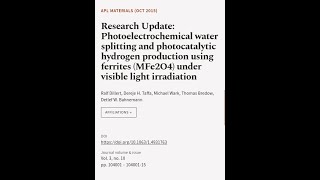 Research Update Photoelectrochemical water splitting and photocatalytic hydrogen pro  RTCLTV [upl. by Reinaldo239]