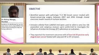 Dr Akshay Mangaj  Avoidance of radiotherapy for low risk early breast cancer using LUMINA Trial [upl. by Swanson]