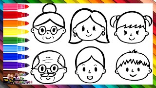 Drawing And Coloring A Family Grandparents Parents And Kids 👵🏻👴🏻👩👨👧👦🌈 Drawings For Kids [upl. by Ailel827]