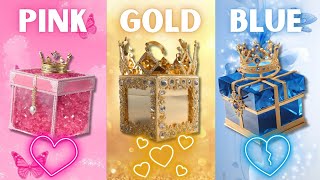 Choose your gift 😍🎁💕😭3 gift box challenge2 good vs 1 bad Pink Gold Blue giftboxchallenge [upl. by Lleira]