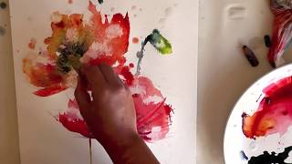 watercolour aquarelle poppies poppy painting demo loose wet in wet watercolour painting watercolour [upl. by Kruse]