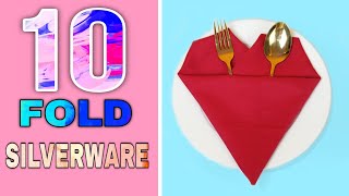 10 FOLD SILVERWARE DESIGN TABLE NAPKIN FOLDING [upl. by Annaujat891]