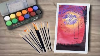 sunset 🌇 painting  sun painting how to paint [upl. by Nerro648]