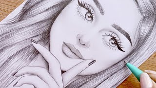 Pencil Sketch for beginners  How to draw a face  step by step  Girl Drawing [upl. by Obadias211]