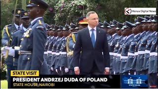 Poland President Andrzej Duda inspects a guard of honor at State House Nairobi Kenya [upl. by Aerdnael]