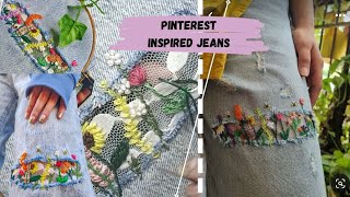 Hand Embroidery Design for Ripped Jeans DIY Pinterest Inspired Jeans 🔥 [upl. by Martens]