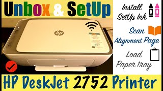 HP DeskJet 2752 Printer Unbox SetUp Install Starter Ink Scan Alignment Page [upl. by Appledorf461]