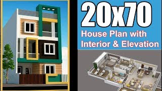 20x70 House plan with Interior amp Elevation [upl. by Epperson]