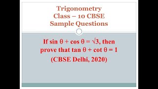 If sin Theta  cos Theta  root 3 then prove that tan Theta  cot Theta  1  Class10Trigonometry [upl. by Nagle]