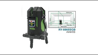 RY8865SGB 4V4H1D Green Beam Electronic Laser Level 8線綠光電子式雷射墨線水平儀 [upl. by Assilac]